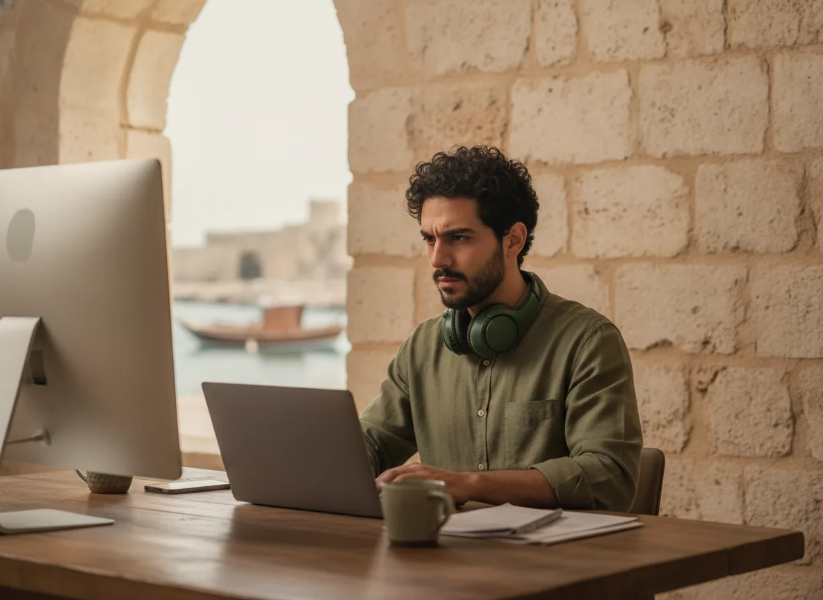 A software engineer working from an old stone house in Jbeil