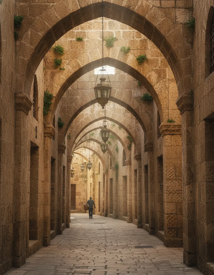 A vaulted stone passage in the old souks of Tripoli